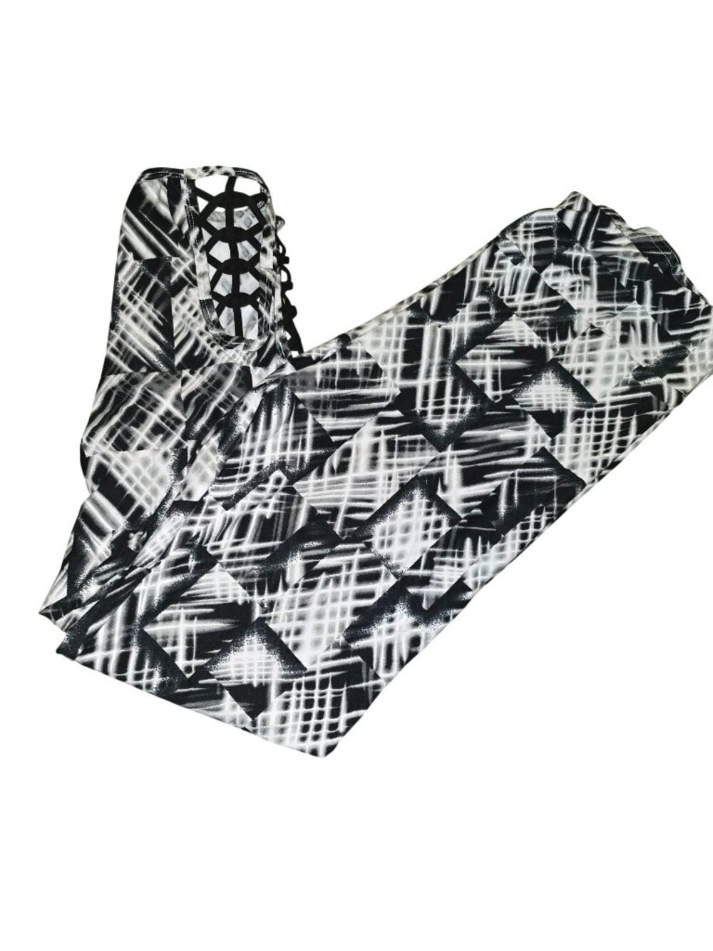 Juniors High Rise Black & White Leggings With Ankle Lattice XL 15-17 LH7109